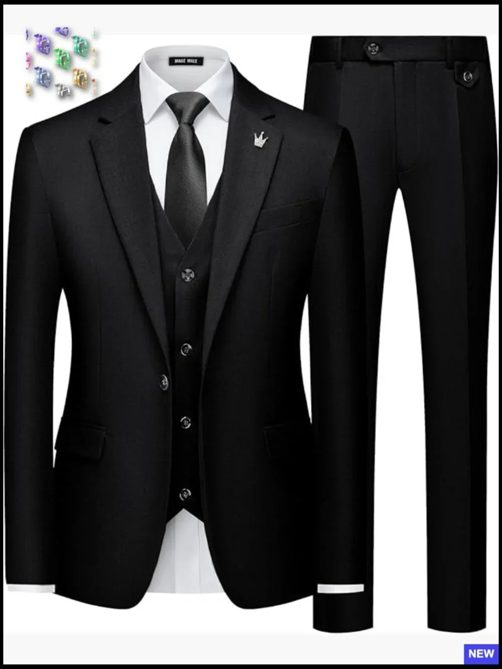 Slim Fit Tuxedo Suit Three Piece Set Modern Fitted Wedding Party Blazer